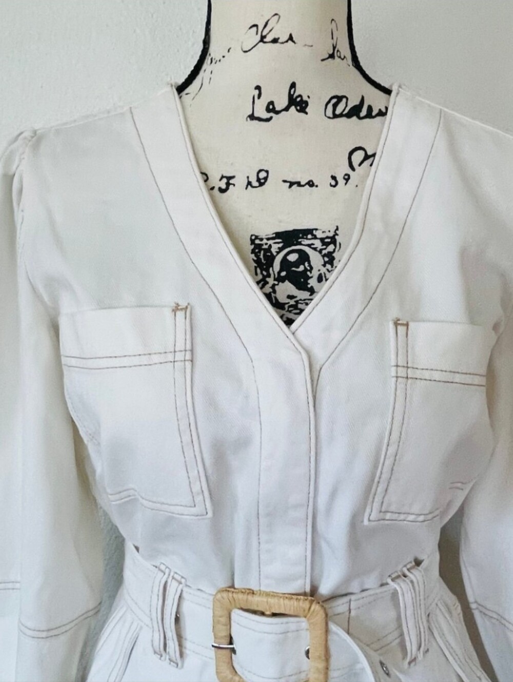 Sam Edelman UNDYED NATURAL RORI One Piece Belted Romper/NaturalWhite Denim Sz L - Picture 3 of 10